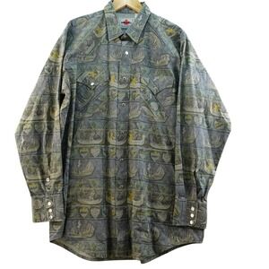 MWG Mens L15 1/2 Shirt Western Button Down Long Sleeve Novelty Print Canadian